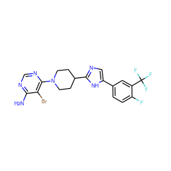 Nc1ncnc(N2CCC(c3ncc(-c4ccc(F)c(C(F)(F)F)c4)[nH]3)CC2)c1Br ZINC000219093178