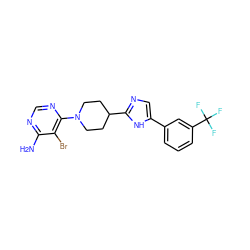 Nc1ncnc(N2CCC(c3ncc(-c4cccc(C(F)(F)F)c4)[nH]3)CC2)c1Br ZINC000218706105