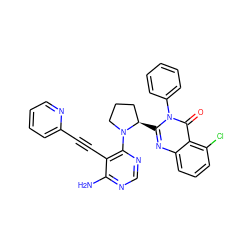 Nc1ncnc(N2CCC[C@H]2c2nc3cccc(Cl)c3c(=O)n2-c2ccccc2)c1C#Cc1ccccn1 ZINC000209626886