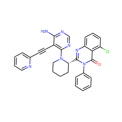 Nc1ncnc(N2CCCC[C@H]2c2nc3cccc(Cl)c3c(=O)n2-c2ccccc2)c1C#Cc1ccccn1 ZINC000209626837