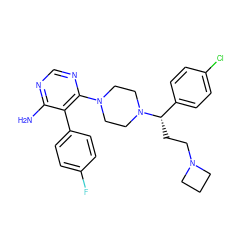 Nc1ncnc(N2CCN([C@@H](CCN3CCC3)c3ccc(Cl)cc3)CC2)c1-c1ccc(F)cc1 ZINC000206941041