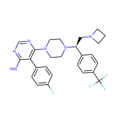 Nc1ncnc(N2CCN([C@@H](CN3CCC3)c3ccc(C(F)(F)F)cc3)CC2)c1-c1ccc(F)cc1 ZINC000206939537