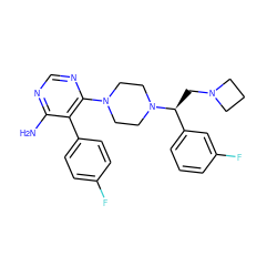 Nc1ncnc(N2CCN([C@@H](CN3CCC3)c3cccc(F)c3)CC2)c1-c1ccc(F)cc1 ZINC000219040452