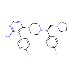 Nc1ncnc(N2CCN([C@@H](CN3CCCC3)c3ccc(F)cc3)CC2)c1-c1ccc(F)cc1 ZINC000219045829