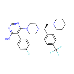 Nc1ncnc(N2CCN([C@@H](CN3CCCCC3)c3ccc(C(F)(F)F)cc3)CC2)c1-c1ccc(F)cc1 ZINC000219040287