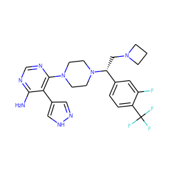 Nc1ncnc(N2CCN([C@H](CN3CCC3)c3ccc(C(F)(F)F)c(F)c3)CC2)c1-c1cn[nH]c1 ZINC000219317268