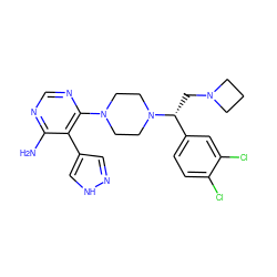 Nc1ncnc(N2CCN([C@H](CN3CCC3)c3ccc(Cl)c(Cl)c3)CC2)c1-c1cn[nH]c1 ZINC000218697703