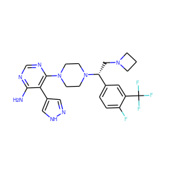 Nc1ncnc(N2CCN([C@H](CN3CCC3)c3ccc(F)c(C(F)(F)F)c3)CC2)c1-c1cn[nH]c1 ZINC000219318930