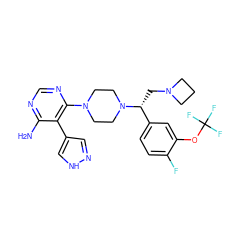 Nc1ncnc(N2CCN([C@H](CN3CCC3)c3ccc(F)c(OC(F)(F)F)c3)CC2)c1-c1cn[nH]c1 ZINC000219318329