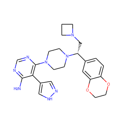 Nc1ncnc(N2CCN([C@H](CN3CCC3)c3ccc4c(c3)OCCO4)CC2)c1-c1cn[nH]c1 ZINC000219316542