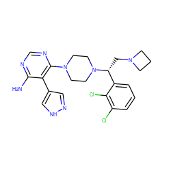 Nc1ncnc(N2CCN([C@H](CN3CCC3)c3cccc(Cl)c3Cl)CC2)c1-c1cn[nH]c1 ZINC000219090271