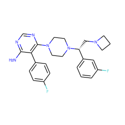 Nc1ncnc(N2CCN([C@H](CN3CCC3)c3cccc(F)c3)CC2)c1-c1ccc(F)cc1 ZINC000218694817