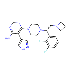Nc1ncnc(N2CCN([C@H](CN3CCC3)c3cccc(F)c3F)CC2)c1-c1cn[nH]c1 ZINC000219308825