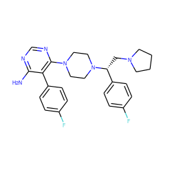 Nc1ncnc(N2CCN([C@H](CN3CCCC3)c3ccc(F)cc3)CC2)c1-c1ccc(F)cc1 ZINC000219045891