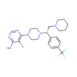 Nc1ncnc(N2CCN([C@H](CN3CCCCC3)c3ccc(C(F)(F)F)cc3)CC2)c1Br ZINC000218671928