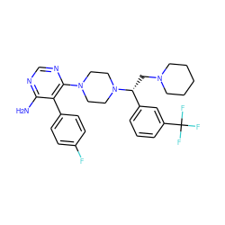 Nc1ncnc(N2CCN([C@H](CN3CCCCC3)c3cccc(C(F)(F)F)c3)CC2)c1-c1ccc(F)cc1 ZINC000219318221