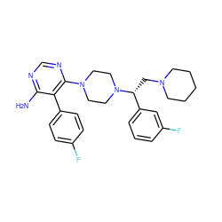 Nc1ncnc(N2CCN([C@H](CN3CCCCC3)c3cccc(F)c3)CC2)c1-c1ccc(F)cc1 ZINC000219318151