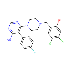 Nc1ncnc(N2CCN(Cc3cc(Cl)c(Cl)cc3O)CC2)c1-c1ccc(F)cc1 ZINC000218673670