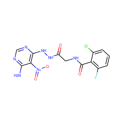 Nc1ncnc(NNC(=O)CNC(=O)c2c(F)cccc2Cl)c1[N+](=O)[O-] ZINC000009391669