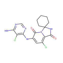 Nc1ncnc(Nc2cc(Cl)c3n(c2=O)C2(CCCCC2)NC3=O)c1Cl ZINC001772646000