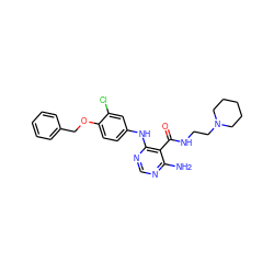 Nc1ncnc(Nc2ccc(OCc3ccccc3)c(Cl)c2)c1C(=O)NCCN1CCCCC1 ZINC000040393094