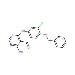 Nc1ncnc(Nc2ccc(OCc3ccccc3)c(Cl)c2)c1C=O ZINC000040391221