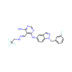 Nc1ncnc(Nc2ccc3c(cnn3Cc3cccc(F)c3)c2)c1/C=N/NCC(F)(F)F ZINC000040976829