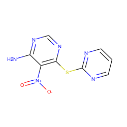 Nc1ncnc(Sc2ncccn2)c1[N+](=O)[O-] ZINC000004059612