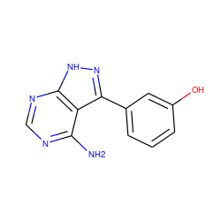 Nc1ncnc2[nH]nc(-c3cccc(O)c3)c12 ZINC000008581887