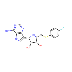 Nc1ncnc2c([C@@H]3N[C@H](CSc4ccc(F)cc4)[C@H](O)[C@@H]3O)c[nH]c12 ZINC000101008170