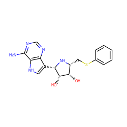 Nc1ncnc2c([C@@H]3N[C@H](CSc4ccccc4)[C@H](O)[C@@H]3O)c[nH]c12 ZINC000101008154