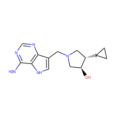 Nc1ncnc2c(CN3C[C@H](C4CC4)[C@@H](O)C3)c[nH]c12 ZINC000064485612