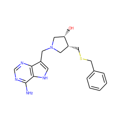 Nc1ncnc2c(CN3C[C@H](O)[C@H](CSCc4ccccc4)C3)c[nH]c12 ZINC000101025355