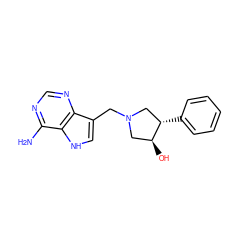 Nc1ncnc2c(CN3C[C@H](c4ccccc4)[C@@H](O)C3)c[nH]c12 ZINC000064573985