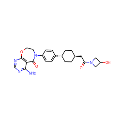 Nc1ncnc2c1C(=O)N(c1ccc([C@H]3CC[C@H](CC(=O)N4CC(O)C4)CC3)cc1)CCO2 ZINC000261177351