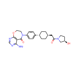 Nc1ncnc2c1C(=O)N(c1ccc([C@H]3CC[C@H](CC(=O)N4CC[C@@H](O)C4)CC3)cc1)CCO2 ZINC000261075978