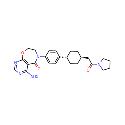 Nc1ncnc2c1C(=O)N(c1ccc([C@H]3CC[C@H](CC(=O)N4CCCC4)CC3)cc1)CCO2 ZINC000261177444