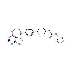 Nc1ncnc2c1C(=O)N(c1ccc([C@H]3CC[C@H](CC(=O)NC4CCCC4)CC3)cc1)CCO2 ZINC000261133982