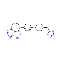 Nc1ncnc2c1C(=O)N(c1ccc([C@H]3CC[C@H](Cc4nnn[nH]4)CC3)cc1)CCO2 ZINC000261111394