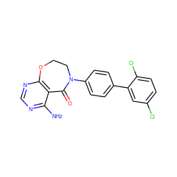 Nc1ncnc2c1C(=O)N(c1ccc(-c3cc(Cl)ccc3Cl)cc1)CCO2 ZINC000169324832