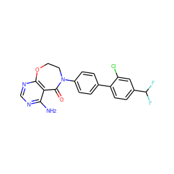 Nc1ncnc2c1C(=O)N(c1ccc(-c3ccc(C(F)F)cc3Cl)cc1)CCO2 ZINC000169324824