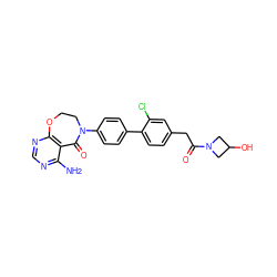 Nc1ncnc2c1C(=O)N(c1ccc(-c3ccc(CC(=O)N4CC(O)C4)cc3Cl)cc1)CCO2 ZINC000145198703