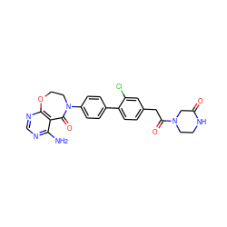 Nc1ncnc2c1C(=O)N(c1ccc(-c3ccc(CC(=O)N4CCNC(=O)C4)cc3Cl)cc1)CCO2 ZINC000144831642