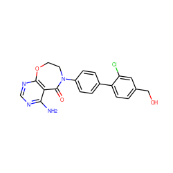 Nc1ncnc2c1C(=O)N(c1ccc(-c3ccc(CO)cc3Cl)cc1)CCO2 ZINC000169324821