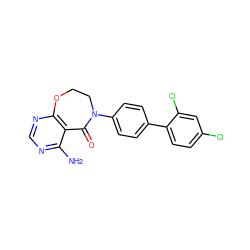 Nc1ncnc2c1C(=O)N(c1ccc(-c3ccc(Cl)cc3Cl)cc1)CCO2 ZINC000072317385