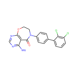 Nc1ncnc2c1C(=O)N(c1ccc(-c3cccc(Cl)c3Cl)cc1)CCO2 ZINC000169324828