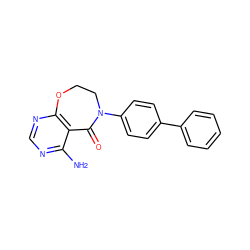 Nc1ncnc2c1C(=O)N(c1ccc(-c3ccccc3)cc1)CCO2 ZINC000169324835