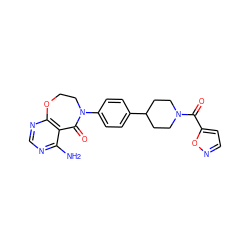 Nc1ncnc2c1C(=O)N(c1ccc(C3CCN(C(=O)c4ccno4)CC3)cc1)CCO2 ZINC000096282559