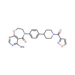 Nc1ncnc2c1C(=O)N(c1ccc(C3CCN(C(=O)c4ccon4)CC3)cc1)CCO2 ZINC000096282561