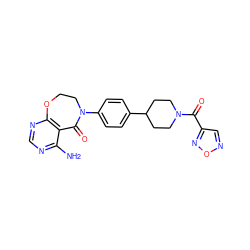 Nc1ncnc2c1C(=O)N(c1ccc(C3CCN(C(=O)c4cnon4)CC3)cc1)CCO2 ZINC000096282555